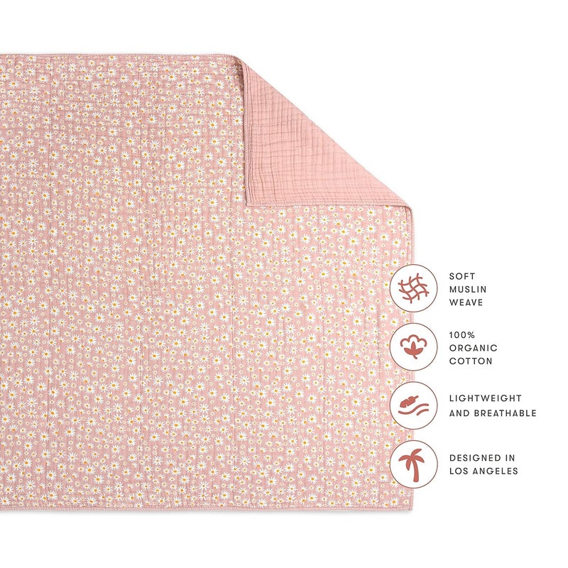 babyletto 100% Organic Cotton Quilt, GOTS-Certified, 3-Layers of Ultra-Soft and Breathable Muslin - Daisy - Image 2